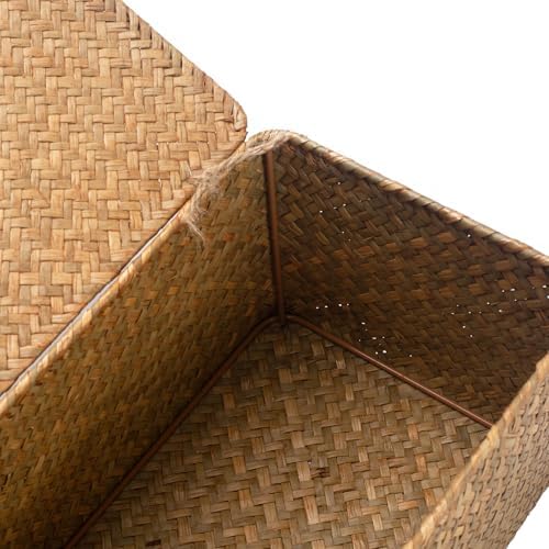 Mand met deksel, zeegras opbergmand, gevlochten opbergmanden, decoratieve opbergmanden voor het organiseren van planken, natuur