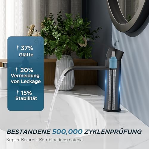 Zwarte badkamerkraan met afvoerset, eengreeps wastafelmengkraan – hoogwaardige wastafelkranen voor de badkamer, moderne badkamerkraan
