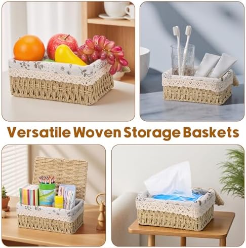 3-delige opbergmand met deksel, decoratieve mand, gevlochten, ruimtebesparende manden, opbergruimte, badkamer, geschenkmand, gevlochten opbergbox met uittrekbaar deel
