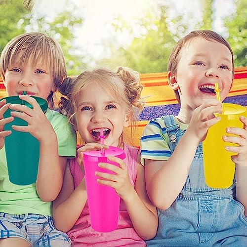 Set van 5 drinkbekers met rietje en deksel – 24 oz plastic bekers, smoothie- en koffiebekers voor onderweg, reisbekers voor kinderen en volwassenen, herbruikbare plastic bekers