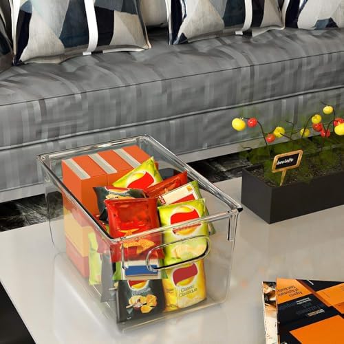 Set van 4 stapelbare koelkastorganizers – 2 grote / 2 middelgrote opbergbakken voor diepvriezers, aanrechtbladen en kasten, doorzichtige kunststof voorraadbakken,