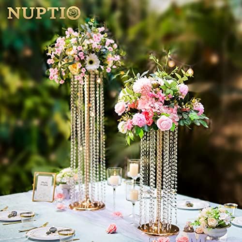2 x bloemenstandaard, hoog, goud, 90 cm, kristallen bruiloftstafelversiering, metalen bloemenvazen voor feesttafelversieringen, elegante decoratie voor bruiloften, T