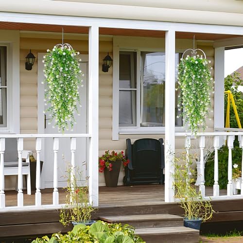 6 stuks kunstbloemen, voor buiten, weerbestendig, UV-bestendig, hangende kunstbloemen, balkonplant, kunstbloemen voor buiten, balkonbak, tuin, wit