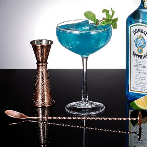 Cocktail-jigger - 3D-gepreegde dubbele drankmaat | Japanse barmaatbeker met schaalverdeling 1 oz/2 oz | Cocktailmaatbeker van antiek koper | Met de hand afwassen