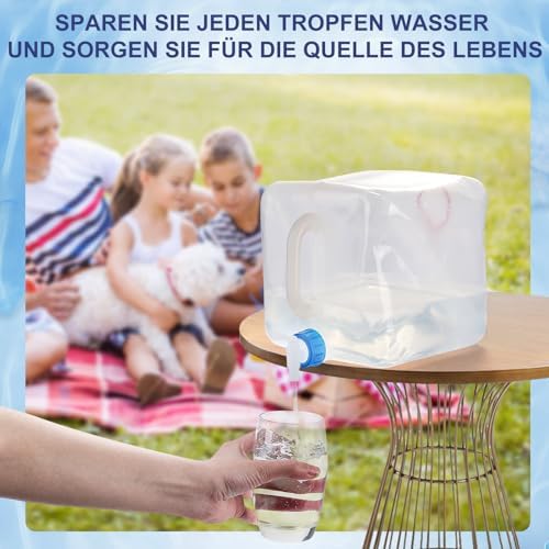 Waterkan, opvouwbaar, 10 l/20 l, waterkan met kraan, waterkan, kamperen, opvouwbare kan, voedselveilig, incl. uitloop