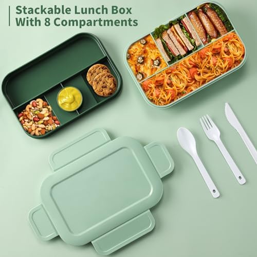 Lunchbox voor volwassenen, 2000 ml lunchbox met vakken, bento-boxen, lunchbox met bestek, lunchbox, lekvrije voedselbox, lunchbox Di