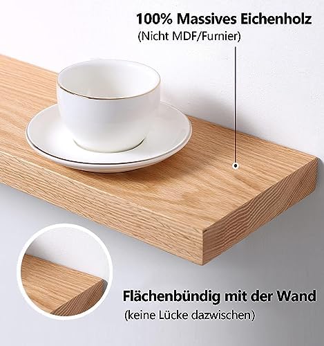 Gieanoo zwevend houten rek, wandrek eiken 60 cm plank eiken wandrek kruidenrek plank voor badkamer, slaapkamer, woonkamer, keuken, Off