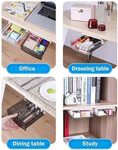 Zelfklevende lade onder het bureau, set van 2 creatieve bureaustickers, verborgen onderbouwlade met schroeven, bureau-organizer voor thuis en op kantoor (zwart)
