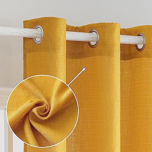 Set van 2 voile gordijnen, transparant linnen gordijn met oogjes, onregelmatige textuur, gordijn met oogjes, doorschijnend raamgordijn voor de slaapkamer