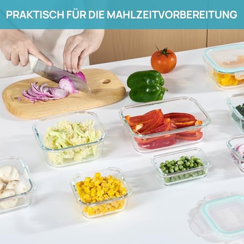 8 glazen potten met deksel, glazen potten voor het bewaren van voedsel met deksel, voorraadpotten voor voedsel, magnetronbestendig, BPA-vrij (groen)