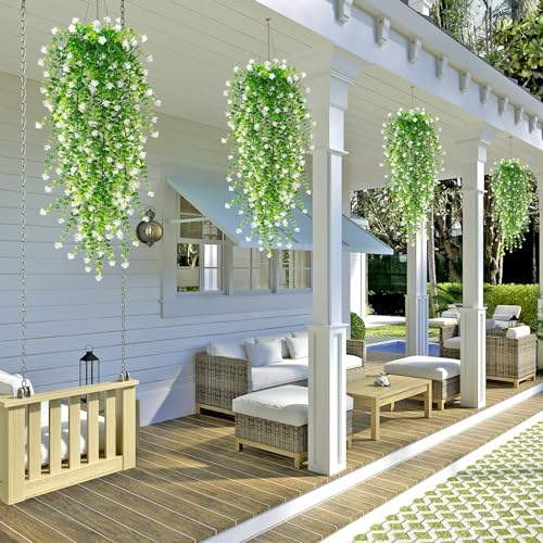 6 stuks kunstbloemen, voor buiten, weerbestendig, UV-bestendig, hangende kunstbloemen, balkonplant, kunstbloemen voor buiten, balkonbak, tuin, wit