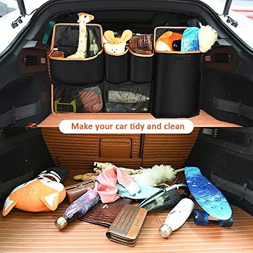 Kofferbakorganizer, 96 x 44 cm, grote opbergtas voor in de auto, kofferbaktas, waterdichte vakken, organizer voor op de autostoel met 6 vakken, verstelbare riemen en 3 bevestigingsmogelijkheden