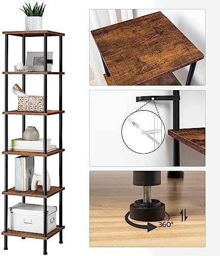 EBF55CJ01 Boekenkast met 6 planken, smalle hoekkast, staande kast, kast in industriële stijl, opbergkast, kantoorkast, open kasten voor de woonkamer, Be