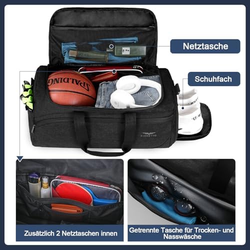35L sporttas & reistas voor dames en heren, met schoenenvak & natvak, waterdichte tas voor training, sportschool, reizen, zwemmen,