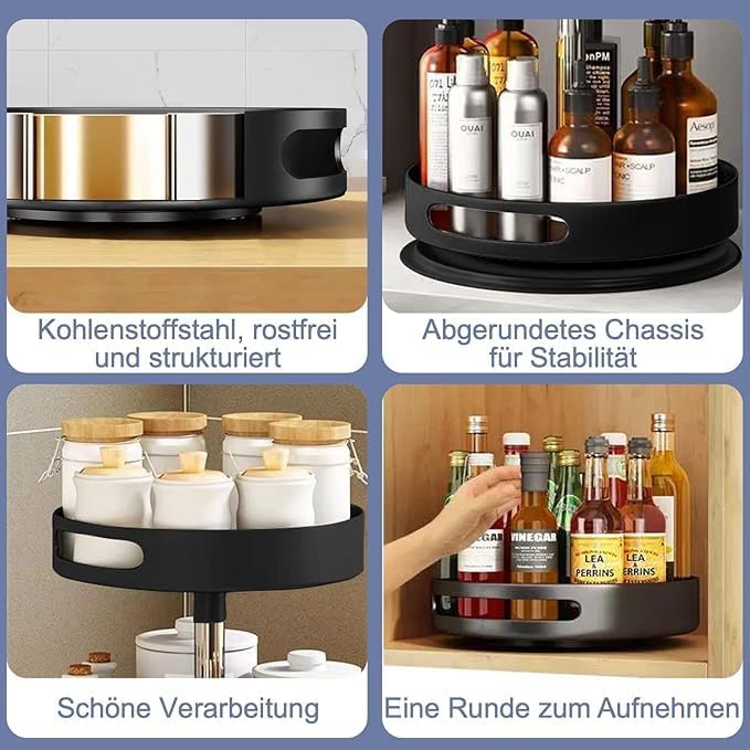 Kruidenrek, draaibaar, draaiplateau, organizer, draaibaar kruidenrek, koolstofstaal, keukenorganizer, in hoogte verstelbaar, kruidenrek voor kruidenpotjes, cosmetica, schoonmaakmiddelen