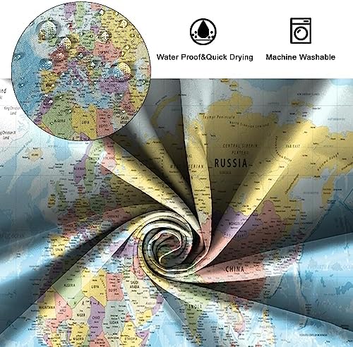 180 x 180 cm Wereldkaart douchegordijn Landen en steden Geografie leerzame douchegordijn voor kinderen Blauwe oceaan Continenten douchegordijn Stof W