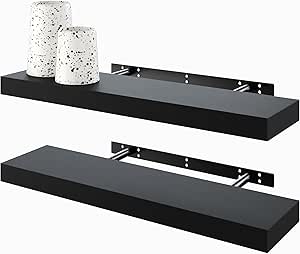 Zwevende plank, wandplank, decoratieve wandplank, set van 2, 60 cm wanddecoratie voor badkamer, keuken, woonkamer en slaapkamer (zwart)