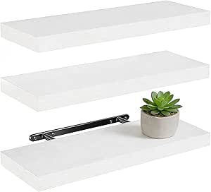 Wandplank, set van 3 zwevende planken, witte wandplanken, 40x14,8x1,5 cm, CD-DVD-plank, boekenplank, moderne decoratieve planken voor kantoor, woonkamer, slaapkamer