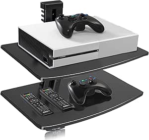 Plank, zwart, met versterkt hardglas, voor dvd-speler/kabels, luidsprekers/spelconsoles/tv-accessoires