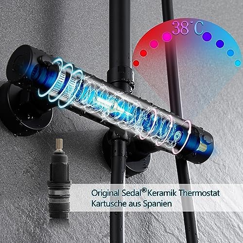 Thermostatisch douchesysteem, regendouche met thermostatische kraan en XXL-douchekop, 35 x 25 cm