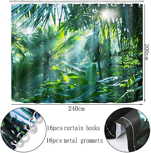 Green Forest douchegordijn, tropische bladeren, palmbomen, bananenbladeren – douchegordijn in jungle-design, extra brede uitvoering, waterdicht, schimmelbestendig, van polyester