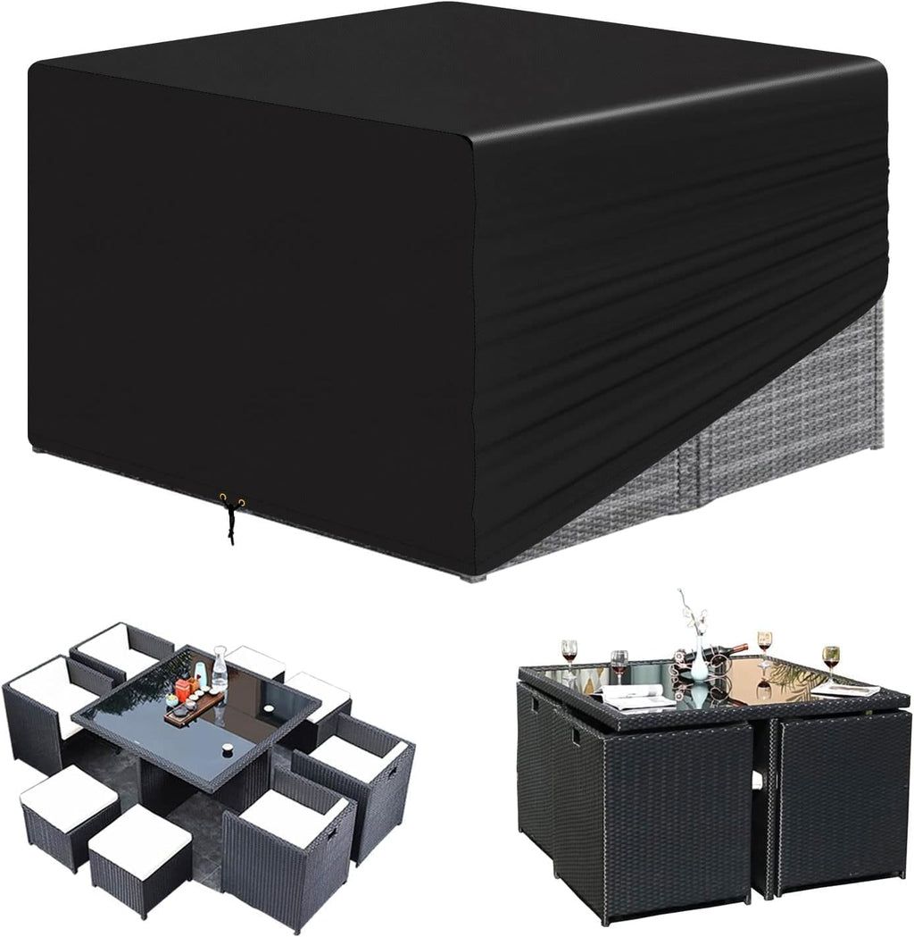 Cube-tuinmeubelhoezen, waterdicht, 125 x 125 x 71 cm, hoes voor rotan Cube-set, tuinhoes 420D slijtvaste hoes voor terrastafel, windbestendig,