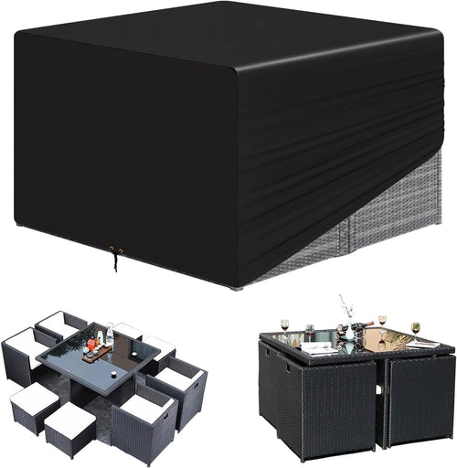 Cube-tuinmeubelhoezen, waterdicht, 125 x 125 x 71 cm, hoes voor rotan Cube-set, tuinhoes 420D slijtvaste hoes voor terrastafel, windbestendig,