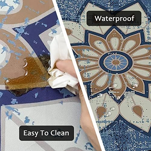 Tafelkleed voor buiten, rond, 120 cm, elastisch, rond, afwasbaar, waterafstotend, lotuseffect, tuintafelkleed, blauw, mandala, tafelkleed, ideaal voor