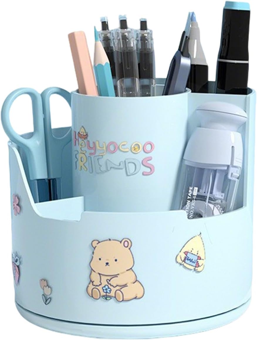 360° draaibare pennenhouder, creatieve pennenhouder, pennenorganizer, bureau-organizer met 1 sticker, voor kantoor, school en thuis (A)