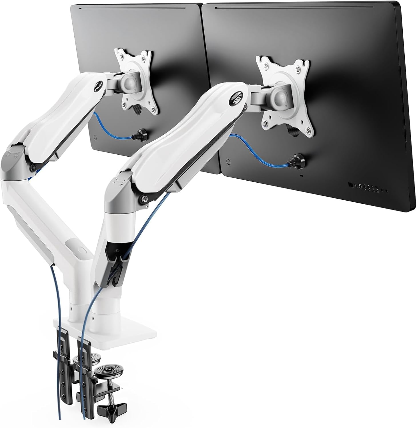 Monitorbeugel voor 2 monitoren voor schermen van 13 tot 32 inch, monitorbeugel voor 2 monitoren, gaming-monitorbeugel voor 2 monitoren – 360° draaibaar, 2 bevestigingen