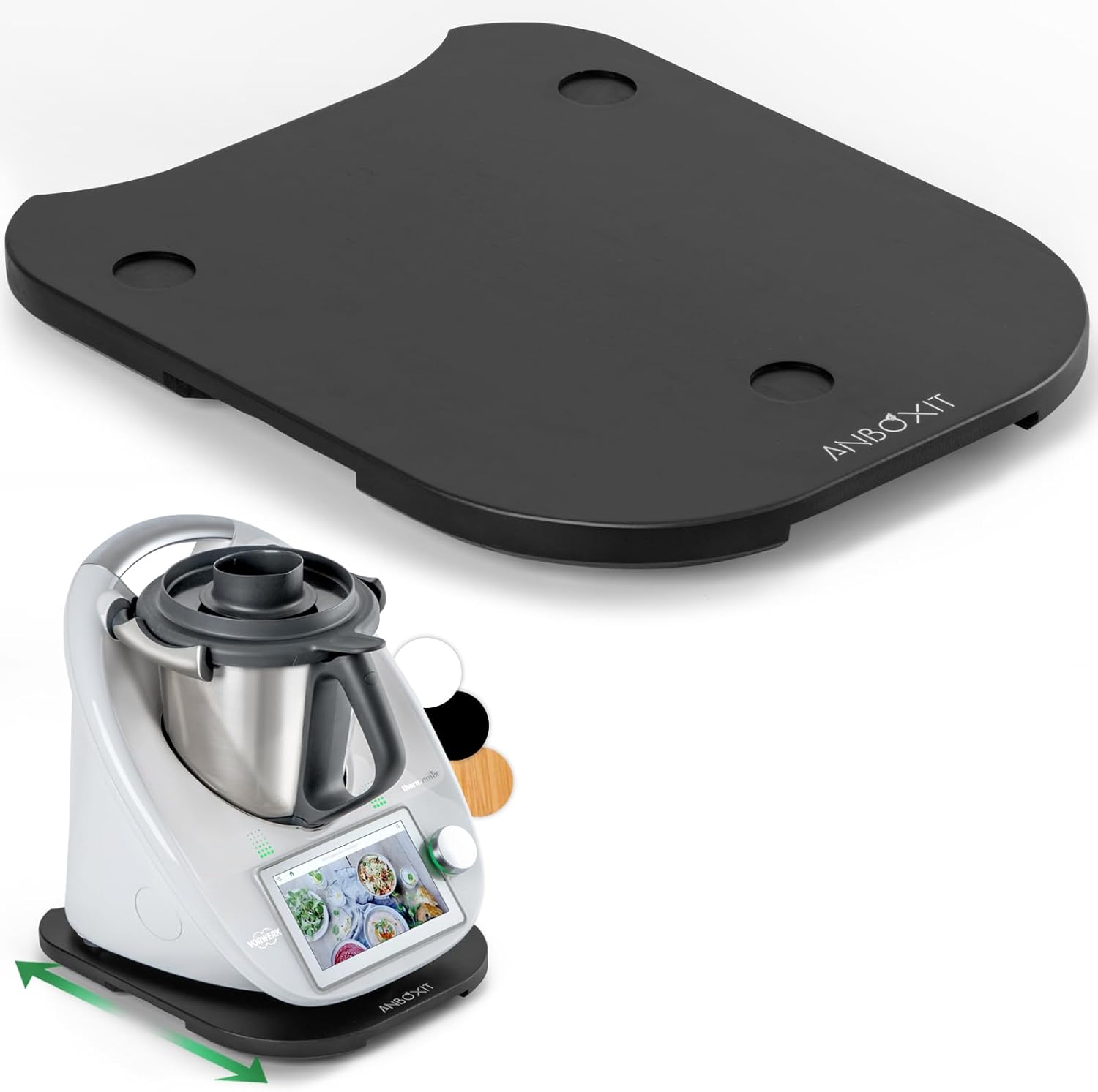 Glijplank voor Thermomix TM6/TM5, plank voor Thermomix met wieltjes, soepel glijdende bamboe-rolplank/glijplank – Zwart