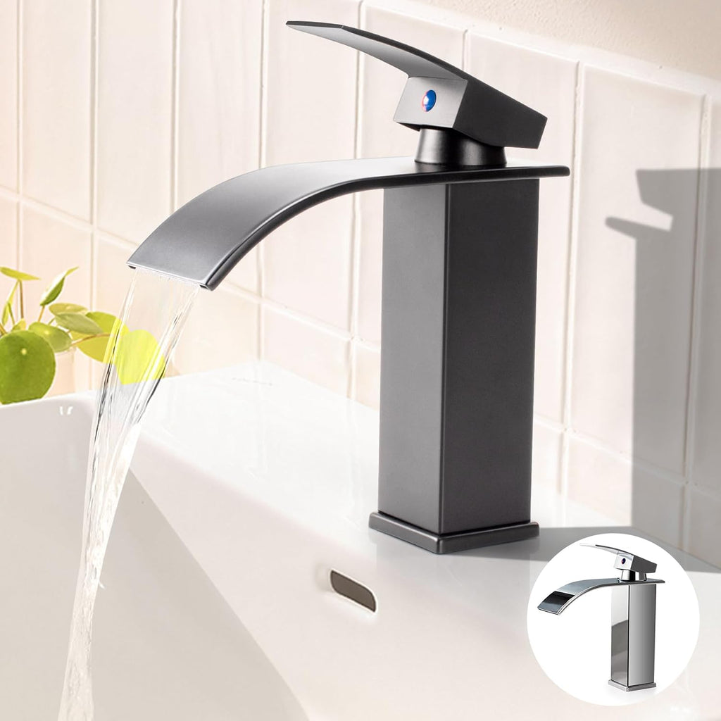 Wastafelkraan voor de badkamer Waterval-wastafelkraan voor de badkamer Waterval-wastafelkraan Eengreepsmengkraan Wastafelmengkraan Warm en koud instelbaar (Gr