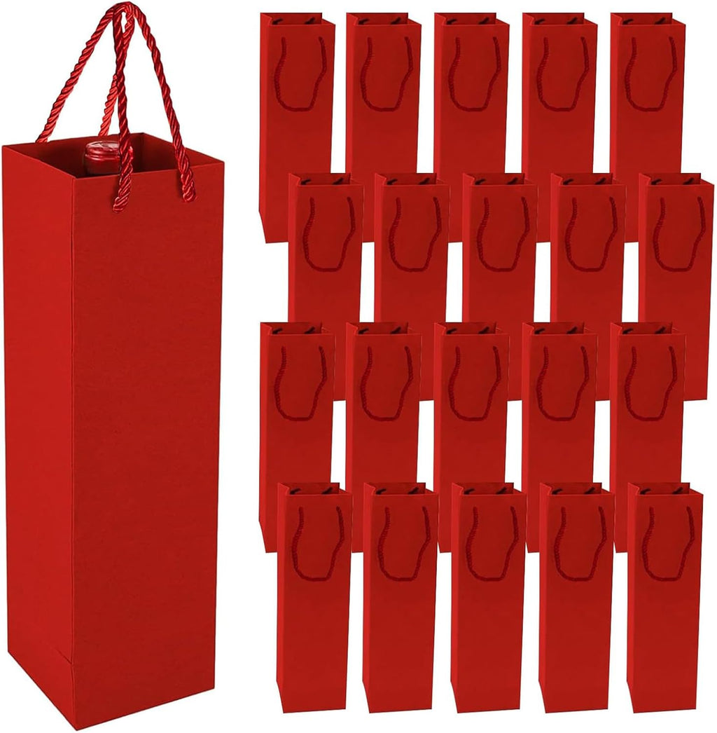 Wijnfleszakjes van kraftpapier, cadeauzakje met handvat, set van 20 kraftpapier-wijnorganizers voor bruiloften, feestcadeauzakjes voor flessen (rood)