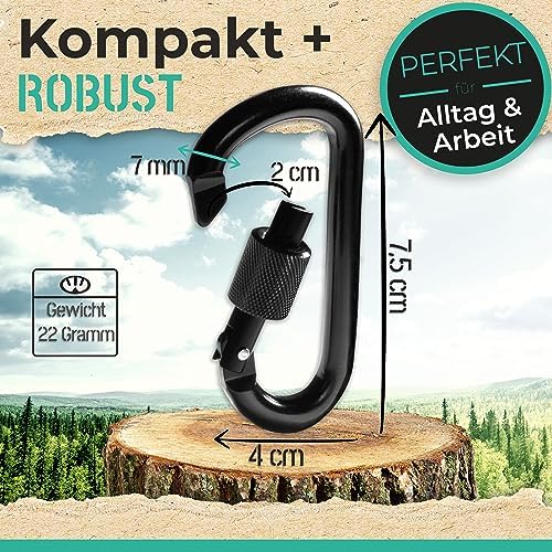 Karabijnhaken, klein pakket van 10 stuks, karabijnhaak-sleutelhanger, karabijnhaak met schroefsluiting + stopper, kleurrijke karabijnhaak-sleutelhangers, 7,5 cm grote karabijnhaak
