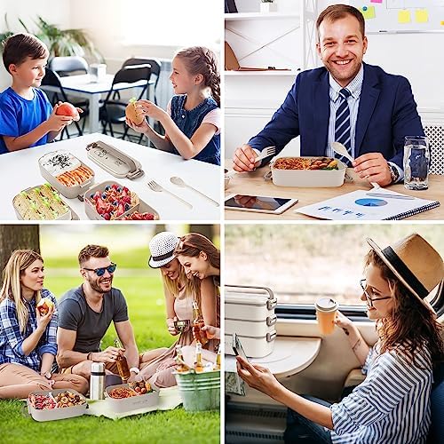 2700 ml bento-box met 3 verdiepingen, inclusief vork en lepel, 4-in-1-lunchbox – voorraadbak, opbergbox voor mannen, vrouwen en studenten, magnetron- en vaatwasmachinebestendig