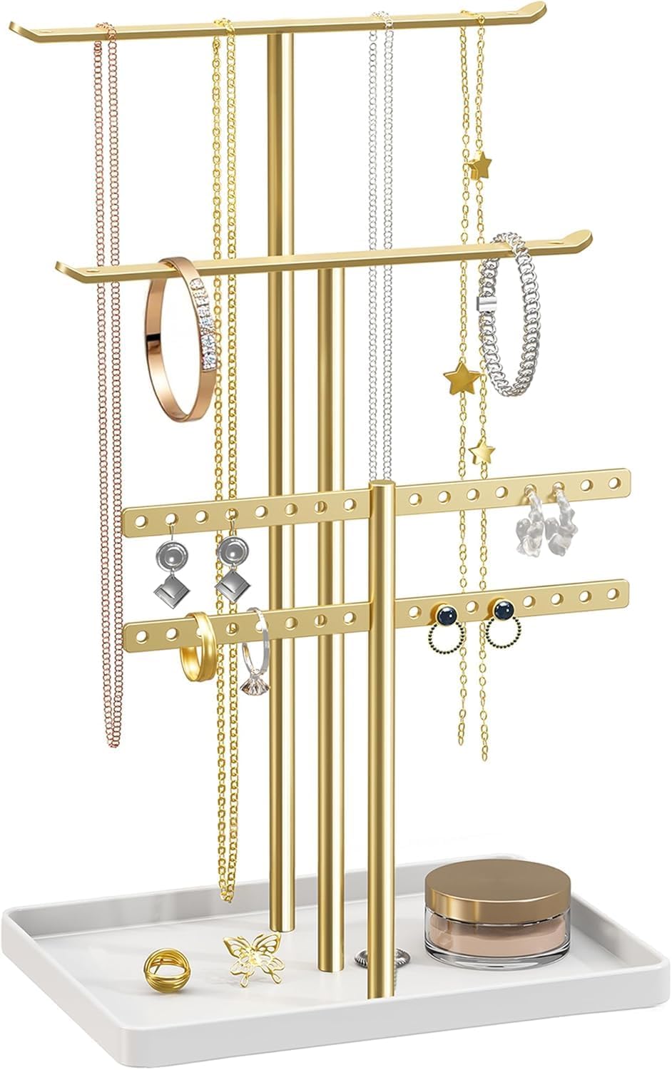 Sieradenorganizer, sieradenstandaard, 32 cm groot, 4 niveaus, stevige sieradenkast voor op reis, sieradenkast voor kettingen, armbanden, parfum en