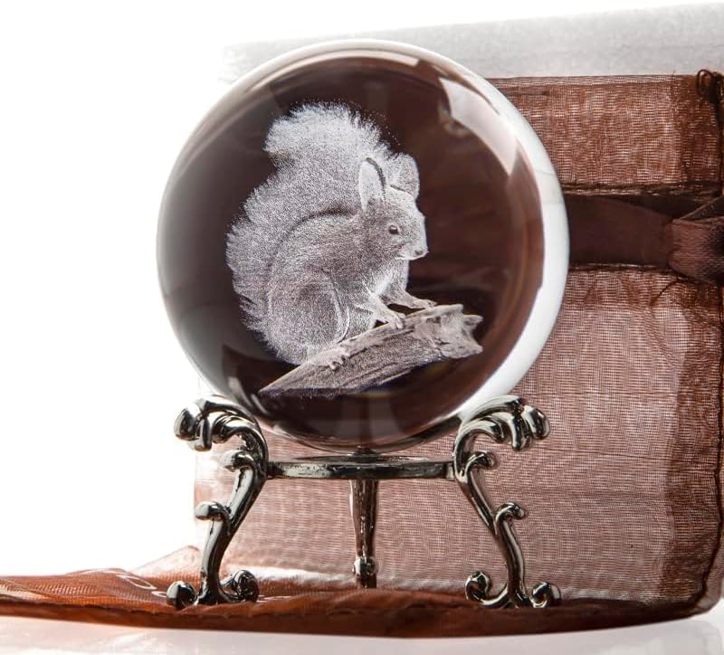 3D-kristallen bol, 6,1 cm, lasergravure, verzamelobject, eekhoornfiguur, presse-papier, decoratieve glazen bol