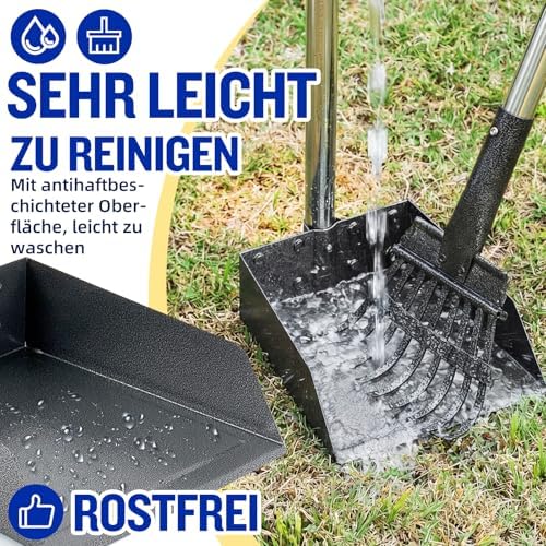Hondenpoepverzamelaar, afneembaar, set van 2 hondenpoepschepjes voor tuin, gazon, poepschep en hark, metalen hark en schep voor grote en middelgrote honden met lange verstelbare