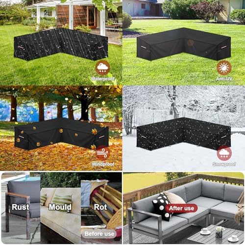 Tuinbankhoes, L-vorm, afdekzeil, tuinmeubelen, waterdicht, hoekbank, hoes voor loungeset, beschermhoes, loungebank, beschermhoes voor loungemeubelen