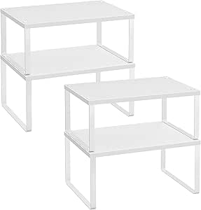 Kruidenrek, set van 4, keukenrek, keukenorganizer, keuken, kruidenhouder, uitbreidbaar, stapelbaar, klein rek, metaal, wit KCS006W01