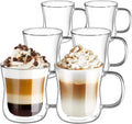 Set dubbelwandige latte macchiato-glazen, koffiekopjes van borosilicaatglas, set van 6, 350 ml, theeglazen met oor voor cappuccino, latte macchiato,