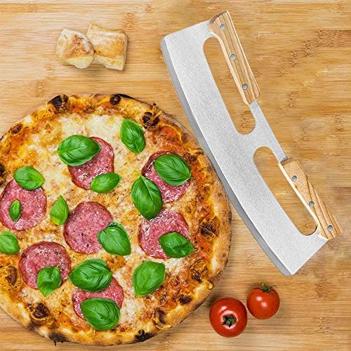 Pizzames, pizzasnijder, roestvrij staal 35 cm met houten handvat, beschermhoes, snel en gelijkmatig snijden, professioneel pizzames