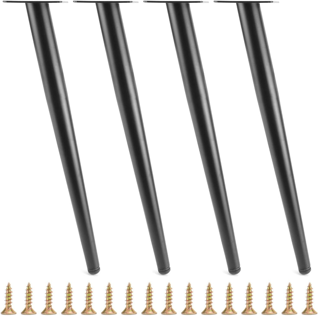 Set van 4 schuine, kegelvormige tafelpoten, 40 cm, stalen meubelpoten met krasbestendige dopjes voor salontafels/nachtkastjes/kasten/stoelen