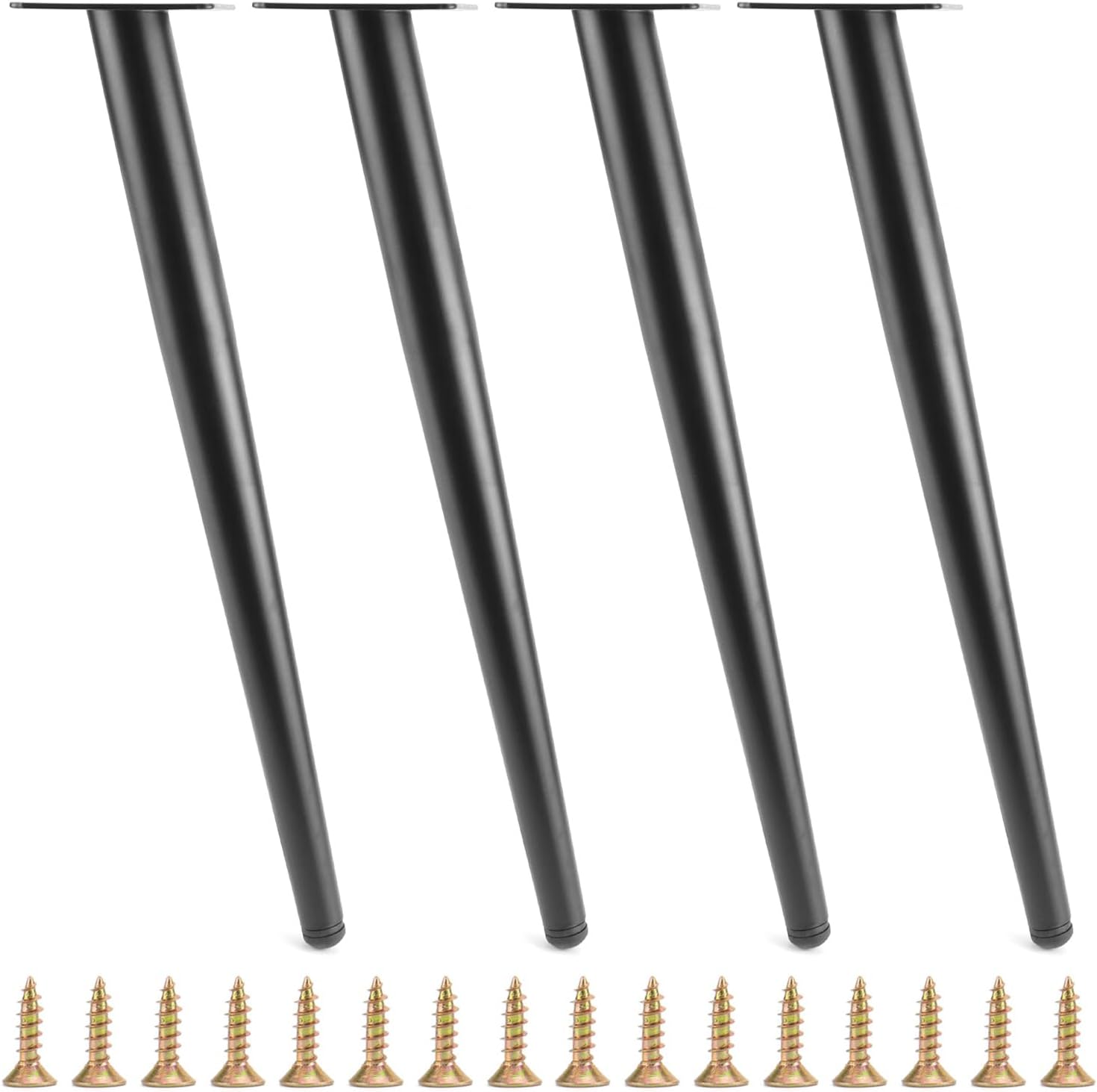 Set van 4 schuine, kegelvormige tafelpoten, 40 cm, stalen meubelpoten met krasbestendige dopjes voor salontafels/nachtkastjes/kasten/stoelen