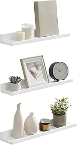 Wandplank, zwevende plank, set van 3, 10 x 38 cm, wandplank voor fotolijsten en boeken, fotoplank voor woonkamer, slaapkamer, badkamer, keuken, wit LWS38W