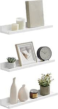 Wandplank, zwevende plank, set van 3, 10 x 38 cm, wandplank voor fotolijsten en boeken, fotoplank voor woonkamer, slaapkamer, badkamer, keuken, wit LWS38W