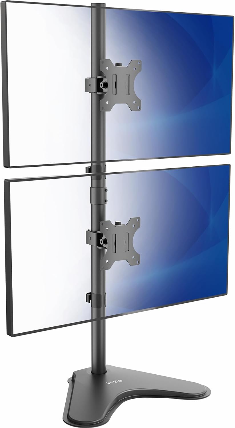 Bureauhouder voor twee monitoren, vrijstaande LCD-houder, geschikt voor 2 ultrawide-schermen tot 34 inch in verticale stapelpositie STAND-V002L