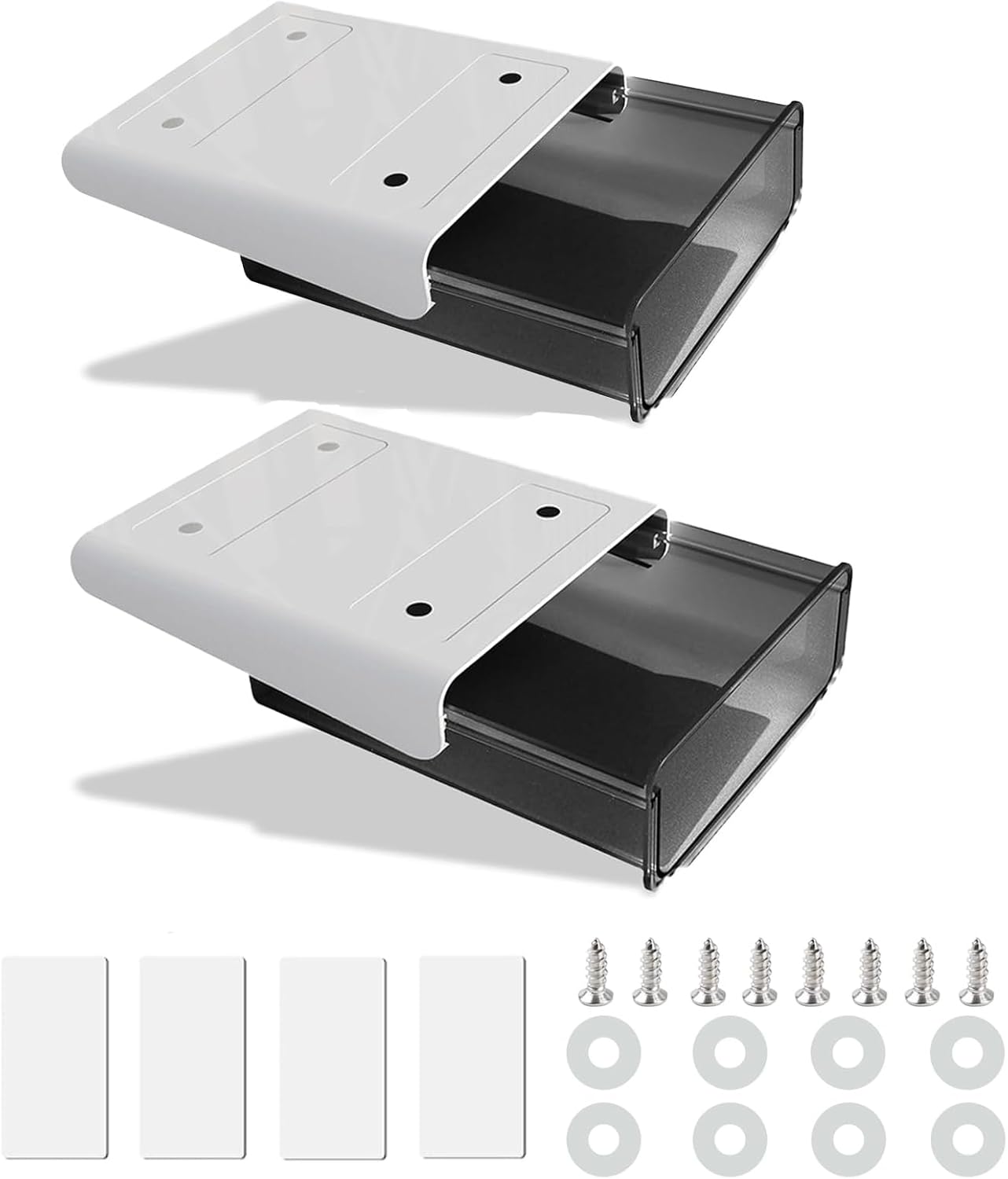 Zelfklevende lade onder het bureau, set van 2 creatieve bureaustickers, verborgen onderbouwlade met schroeven, bureau-organizer voor thuis en op kantoor (zwart)