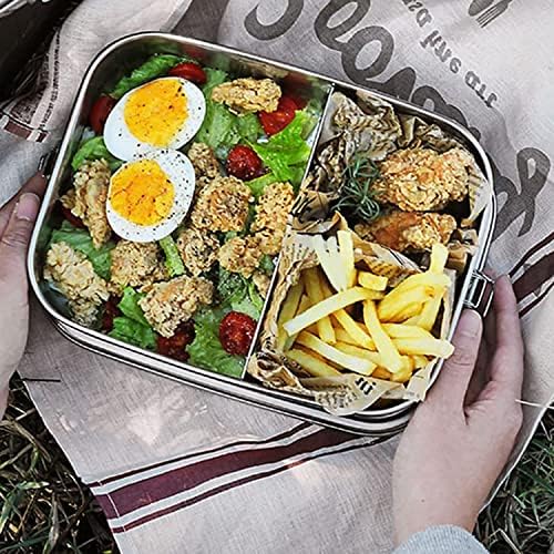 Rechthoekige broodtrommel, broodtrommel met scheidingswand, vershouddozen, lekvrij, roestvrij staal, lekvrij, lunchbox, broodtrommel van roestvrij staal