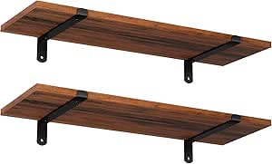 Wandplanken, 2 stuks, zwevend, decoratief, retrostijl, maximale belasting 15 kg/stuk, 60 x 20 x 7 cm, MDF, bruin en zwart LWS04NB
